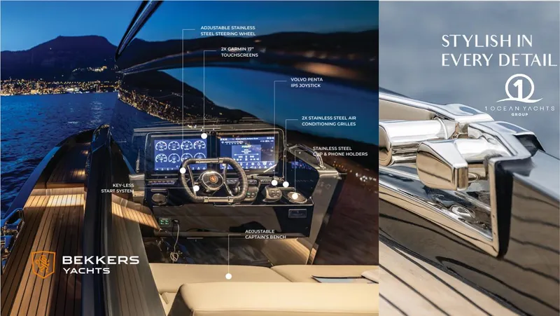 Slide: The Image of Bekkers Yachts Azur 45HT 2023 cockpit with advanced controls and luxurious design details. - 13