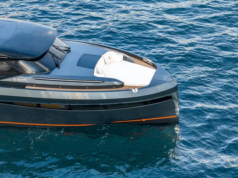 Slide: The Image of Bekkers Yachts Azur 45HT 2023 cruising on blue water, showcasing sleek design and luxury. - 15