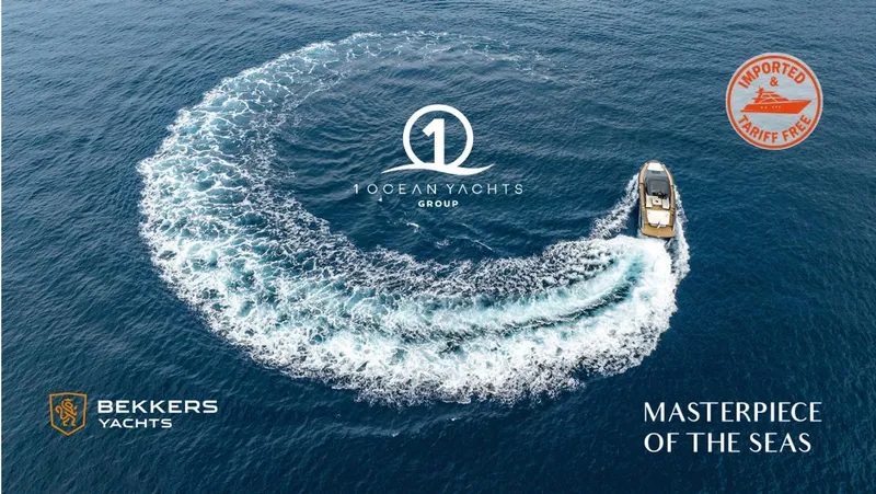 Slide: The Image of Bekkers Yachts Azur 45HT 2023 cruising in a circular motion on open water. - 17