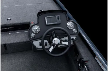 Slide: The Image of 2022 Ranger RT178 boat dashboard with steering wheel and electronic display. - 13