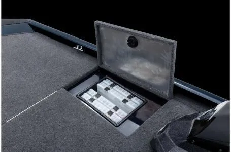 Slide: The Image of 2022 Ranger RT178 boat storage compartment with open lid, showcasing interior design. - 14