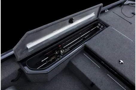 Slide: The Image of 2022 Ranger RT178 boat with open rod storage compartment, showcasing fishing rods. - 3