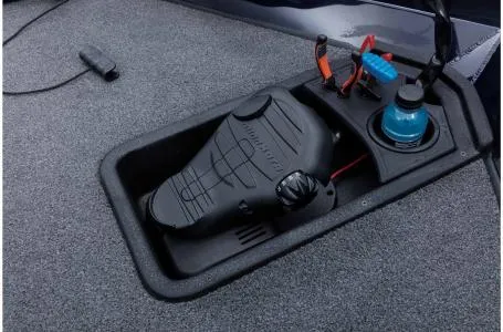 Slide: The Image of 2022 Ranger RT178 boat foot pedal and control panel on carpeted deck. - 31