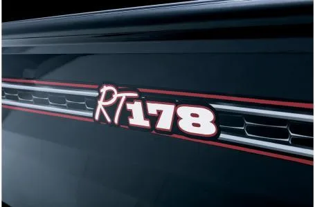 Slide: The Image of 2022 Ranger RT178 boat logo with sleek black and red design. - 33