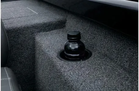 Slide: The Image of 2022 Ranger RT178 boat interior with a black cup holder on a carpeted surface. - 9