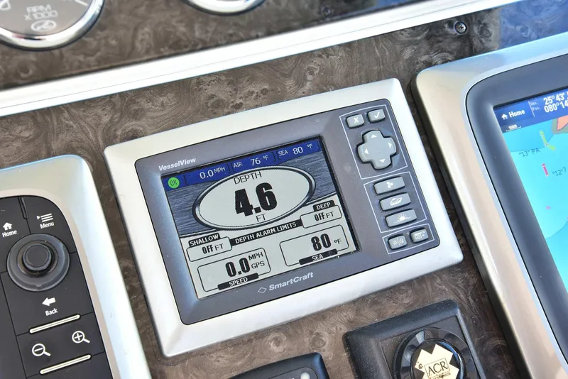 Slide: The Image of SmartCraft display on 2013 Sea Ray 410 Sundancer showing depth and navigation data. - 39