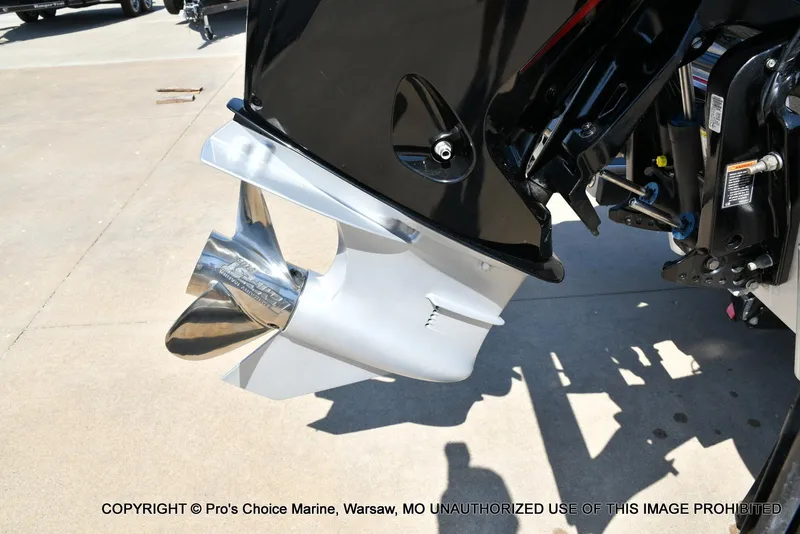 Slide: The Image of 2020 Nitro Z21 Pro boat propeller and motor detail in sunlight. - 21