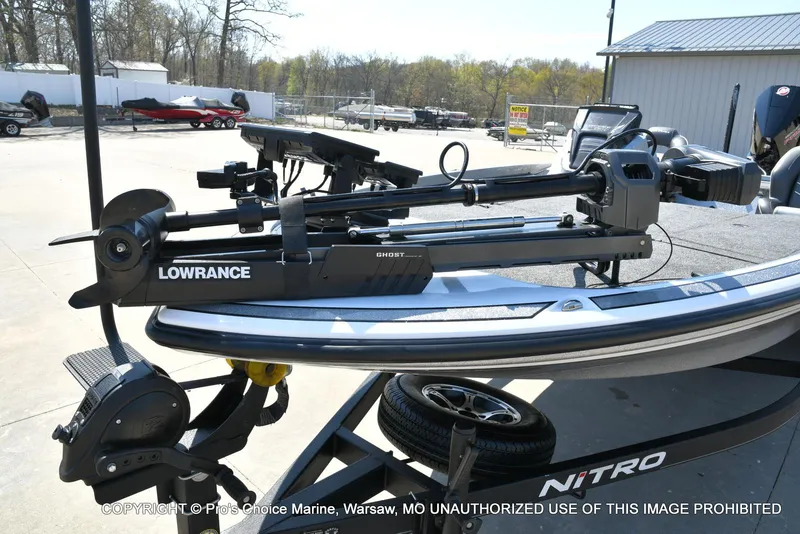 Slide: The Image of 2020 Nitro Z21 Pro boat with Lowrance Ghost trolling motor on trailer. - 29