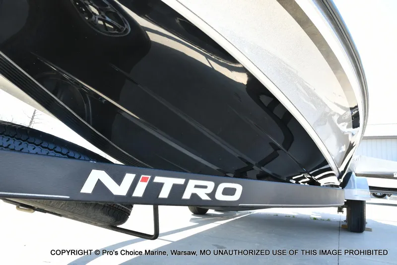 Slide: The Image of 2020 Nitro Z21 Pro boat on trailer, close-up view. - 34