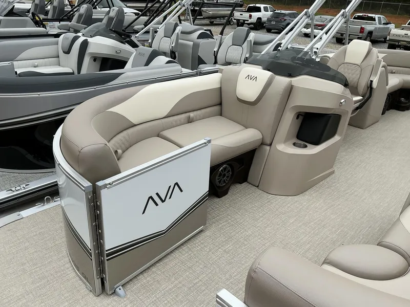 Slide: The Image of 2025 Avalon LSZ 23 Quad Lounger pontoon boat with luxurious seating and modern design. - 13