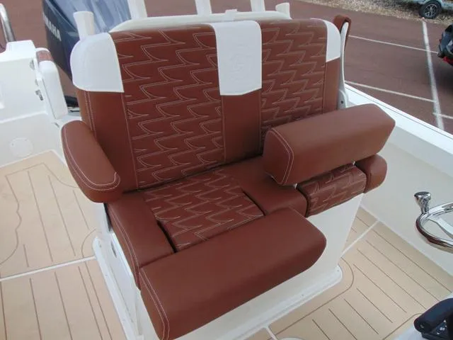 Slide: The Image of Brown leather seating on 2025 Parker 2400 Center Console boat. - 16