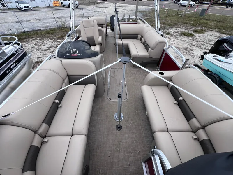 Slide: The Image of 2022 Sun Tracker Party Barge 22 RF XP3 pontoon boat with spacious seating and modern design. - 19