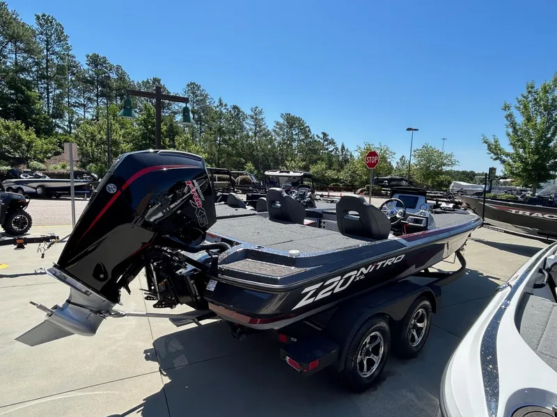 Slide: The Image of 2025 Nitro Z20 XL Pro boat on trailer, parked outdoors, sunny day. - 6