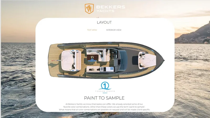 Slide: The Image of Bekkers Yachts AZUR 45SR 2026 model layout on ocean backdrop, showcasing top view design. - 6