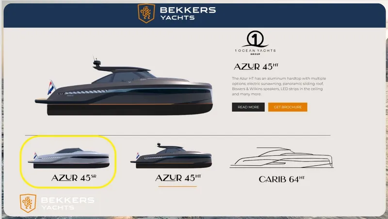 Slide: The Image of Bekkers Yachts AZUR 45SR 2026 model, sleek design with modern features, showcased in promotional image. - 7