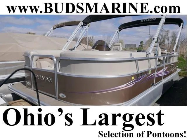 Slide: The Image of Sylvan Mirage 8522 LZ pontoon boat, 2012 model, showcased by Bud's Marine in Ohio. - 0