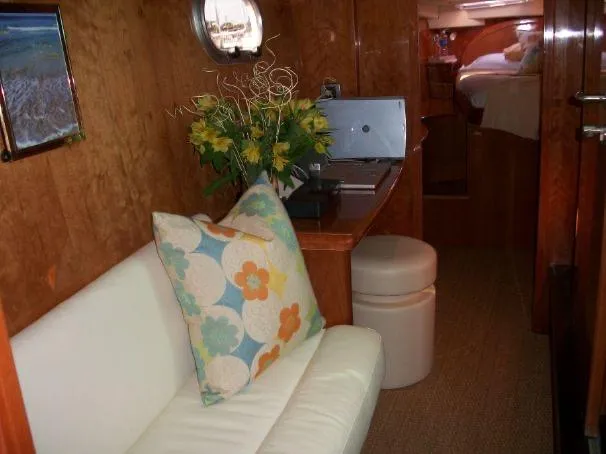 Slide: The Image of Luxurious interior of 2009 Prout 45S yacht with cozy seating and floral decor. - 33