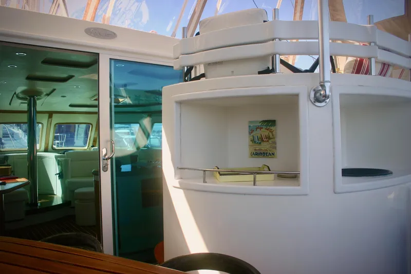 Slide: The Image of Interior view of a 2009 Prout 45S yacht, featuring modern design and spacious seating. - 5