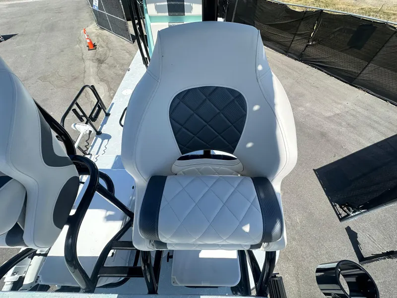 Slide: The Image of 2024 Shallow Master 270 SMC boat seat with diamond-patterned upholstery. - 33