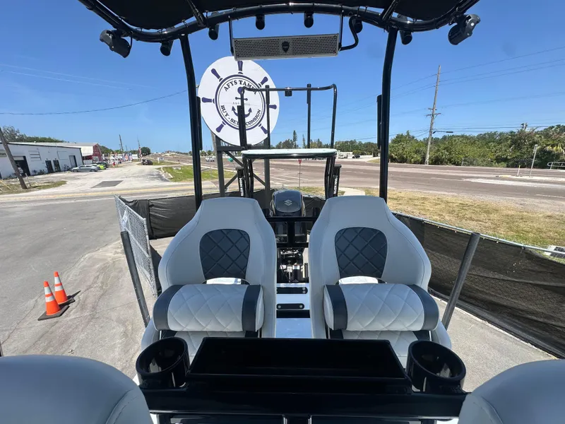 Slide: The Image of 2024 Shallow Master 270 SMC boat interior with stylish seating and modern design. - 43