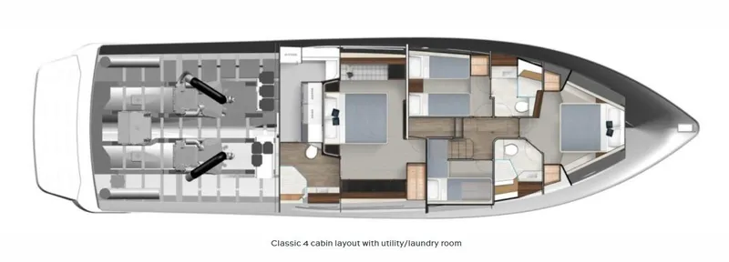 Slide: The Image of 2022 Riviera 645 SUV yacht layout with four cabins and utility room. - 39