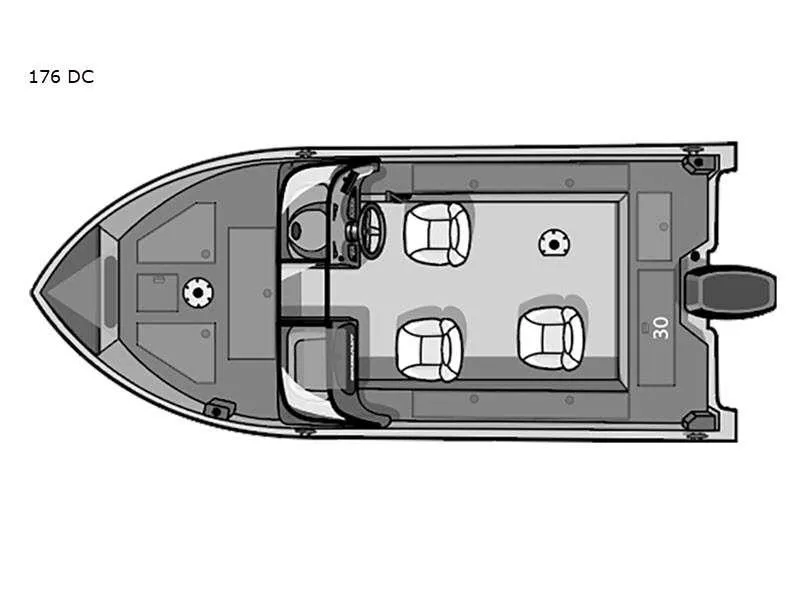 Slide: The Image of Top view diagram of 2025 Excursion 176 DC boat layout. - 2