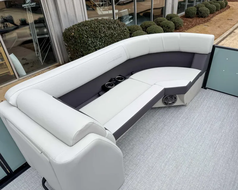Slide: The Image of Luxurious seating on 2025 Harris CRUISER 230 SLDH boat, featuring modern design and comfort. - 12