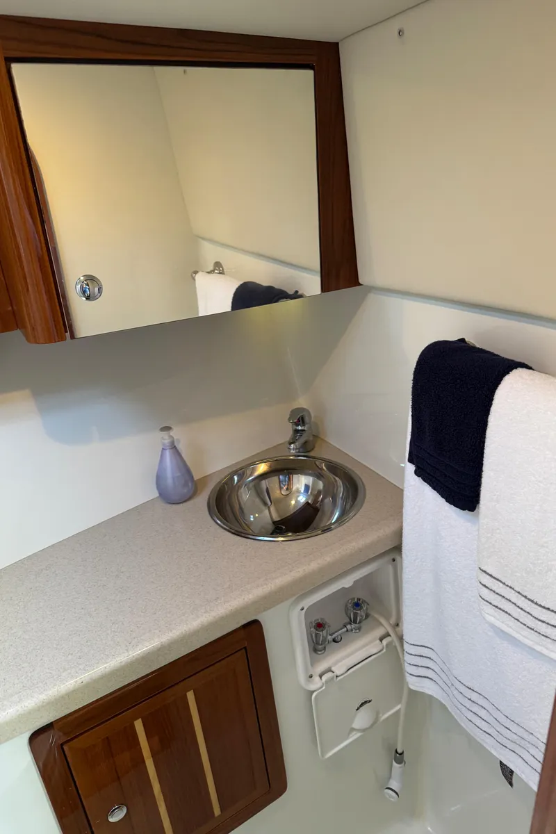 Slide: The Image of 2010 Ocean Sport Roamer bathroom with sink, mirror, and towel rack. - 29