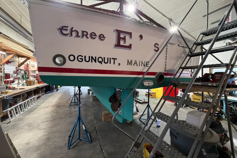Slide: The Image of 1990 BEALS Lobster Boat "Three E's" in workshop, Ogunquit, Maine. - 28