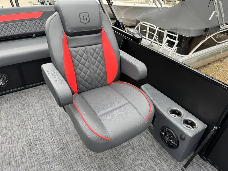 Slide: The Image of Gray and red captain's chair on 2025 Godfrey Sweetwater 2286 SFLC boat. - 32