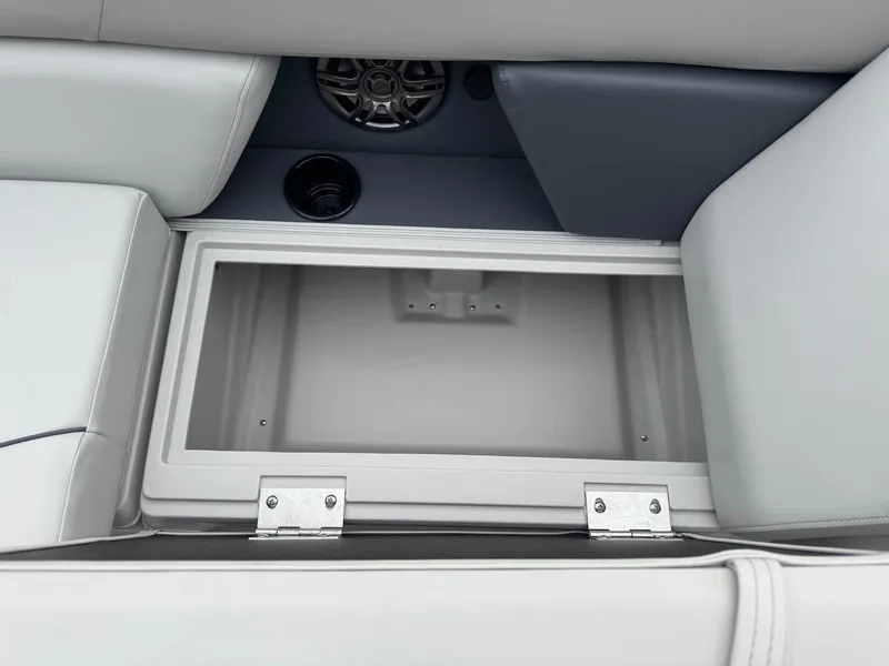 Slide: The Image of Open storage compartment in 2025 Godfrey Sweetwater 2086 SB boat interior. - 25