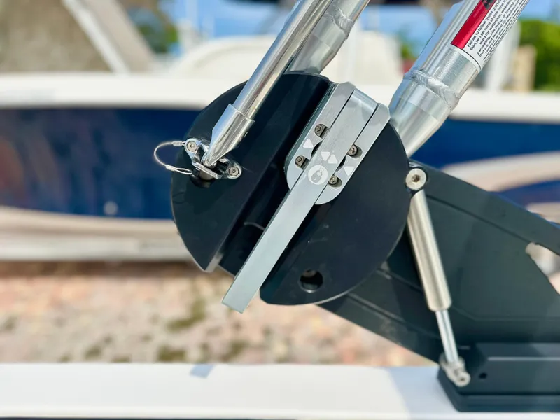 Slide: The Image of Close-up of 2023 MasterCraft NXT21 boat component with hydraulic mechanism. - 14