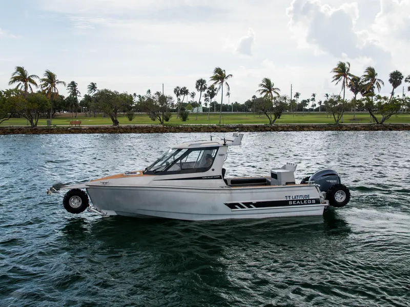 Slide: The Image of 2022 Sealegs 8.5M boat on water with palm trees in the background. - 4