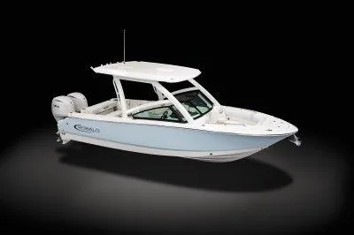 Slide: The Image of 2025 Robalo R257 DC boat with dual engines, sleek design, and modern features. - 2