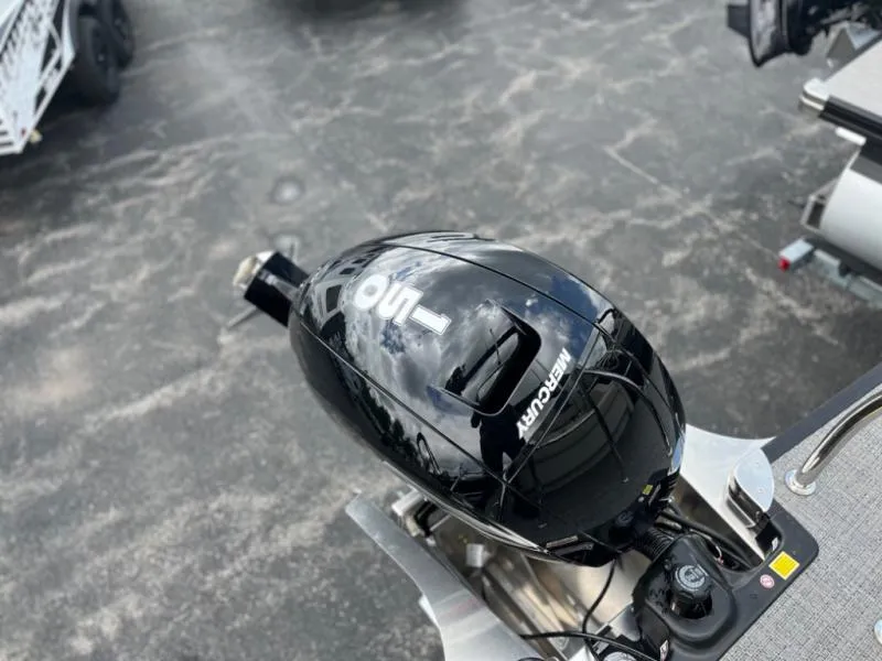 Slide: The Image of Black Mercury outboard motor on Aria Ultra-Lounge A22UC, 2024 model, on a textured surface. - 10