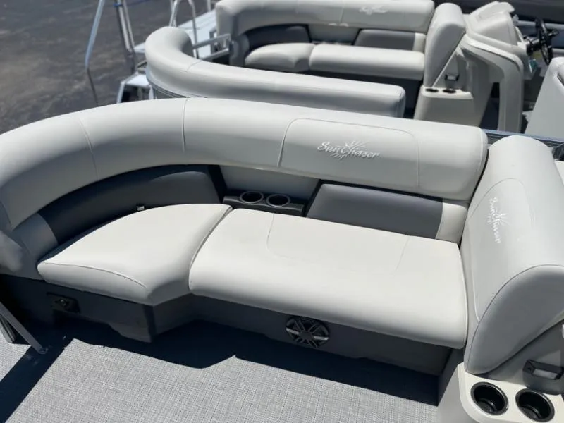Slide: The Image of Luxurious seating on 2024 Vista Fish 20 boat with cup holders and elegant design. - 7