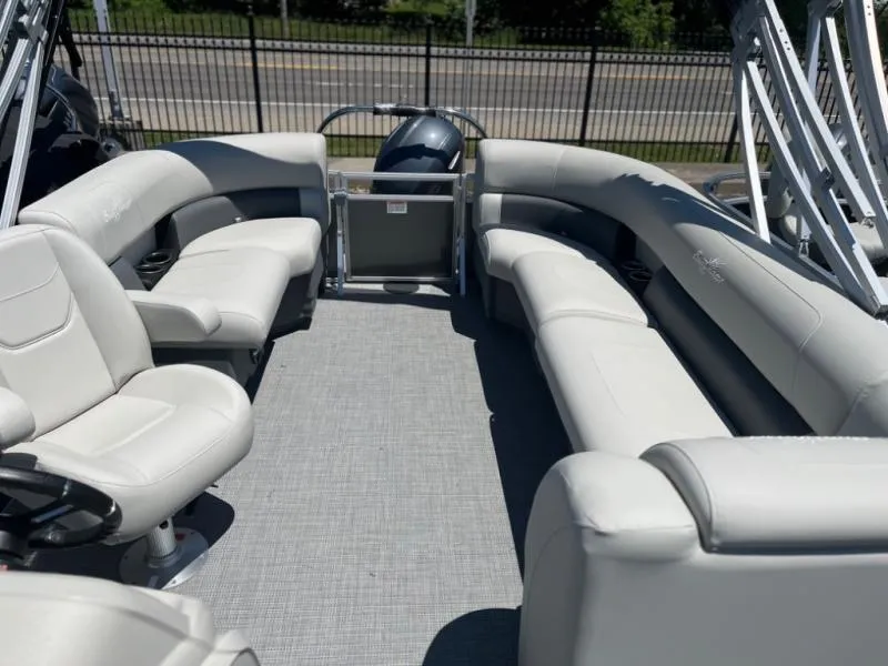 Slide: The Image of 2024 Vista 20 LR pontoon boat with spacious seating and modern design. - 10