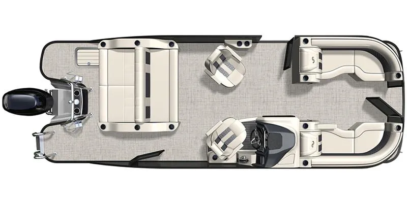 Slide: The Image of 2024 Lusso Ultra-Lounge L23UC pontoon boat layout with luxurious seating and modern design. - 2