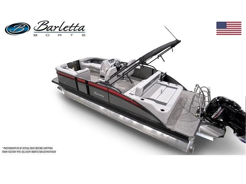 Slide: The Image of Barletta Boats A22UC 2025 model, luxury pontoon with sleek design and modern features. - 3
