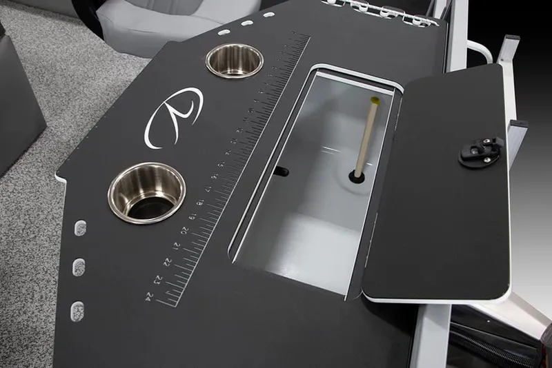 Slide: The Image of Veranda Fish VF22F4 2025 boat console with cup holders and storage compartment. - 11