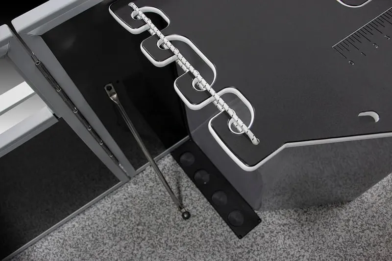 Slide: The Image of 2025 Veranda Fish VF22F4 boat deck with rod holders and measuring ruler. - 12