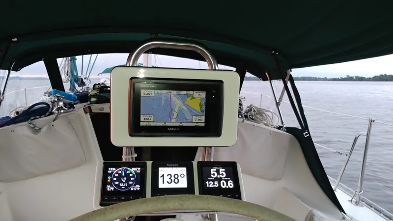Slide: The Image of Cockpit view of 2005 Hake Seaward 32RK sailboat with navigation instruments. - 3