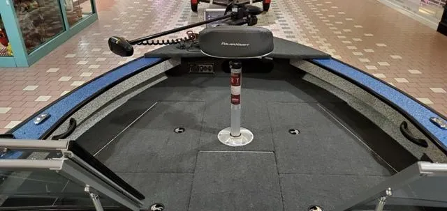 Slide: The Image of 2023 Polar Kraft Kodiak Sport 185 FS boat interior with fishing seat and trolling motor. - 12