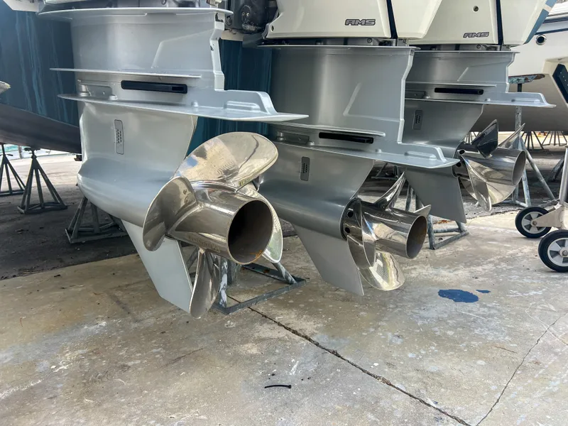 Slide: The Image of 2023 Tiara Yachts 38 LS outboard engines with stainless steel propellers. - 31