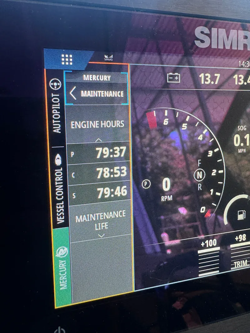 Slide: The Image of A screen displays maintenance information and engine data for a boat. - 23