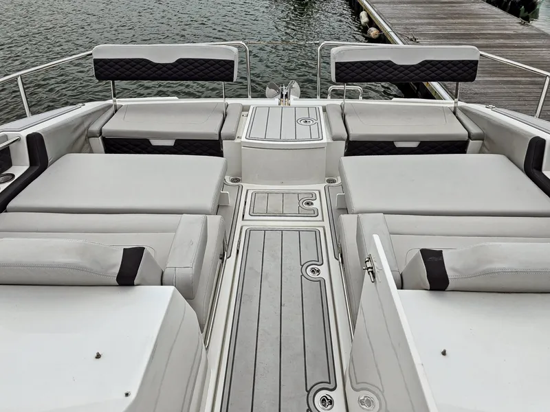 Slide: The Image of Aquila 36 Sport 2020 boat interior with spacious seating and sleek design. - 36