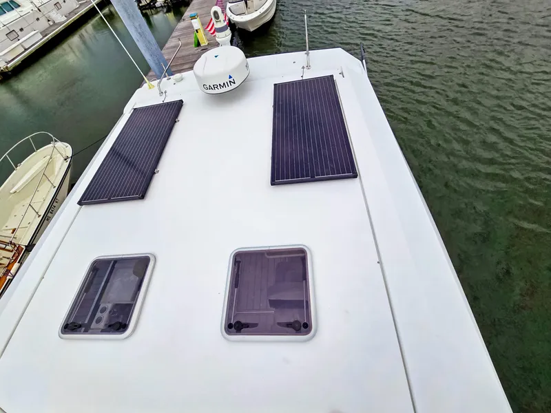 Slide: The Image of Aquila 36 Sport 2020 boat roof with solar panels and Garmin equipment. - 48