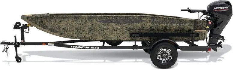 Slide: The Image of 2025 Tracker Grizzly 1650 T Prairie Wings Edition boat with trailer and Mercury outboard motor. - 22