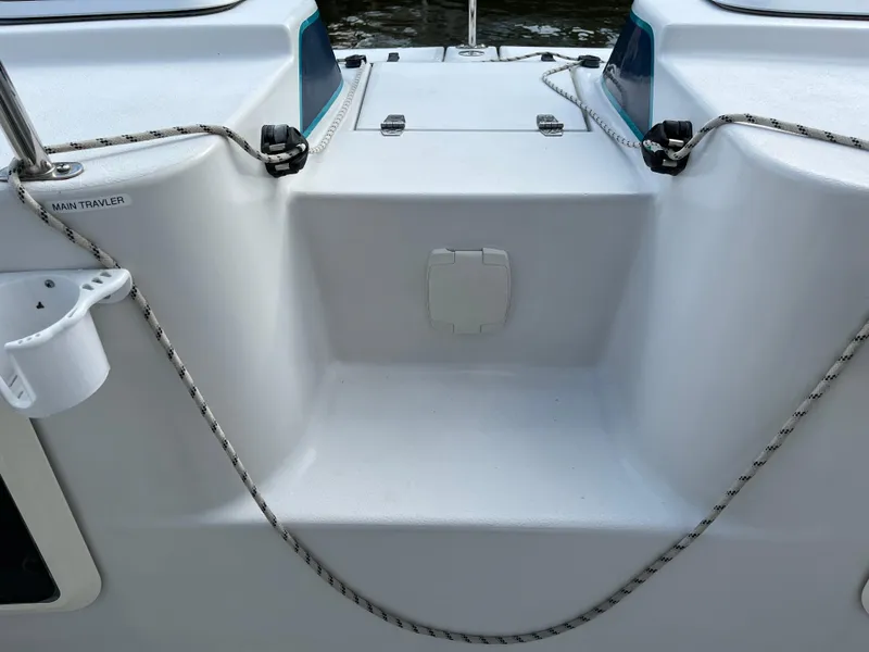 Slide: The Image of PDQ 32 boat deck with ropes and storage compartment, 2003 model. - 25