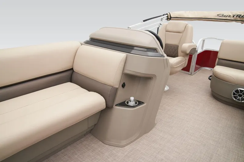 Slide: The Image of 2025 Sun Tracker Party Barge 18 DLX pontoon boat with spacious seating and modern design. - 14